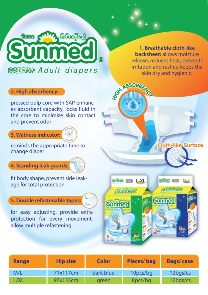 sunmed super absorbency adult diaper from vietnam