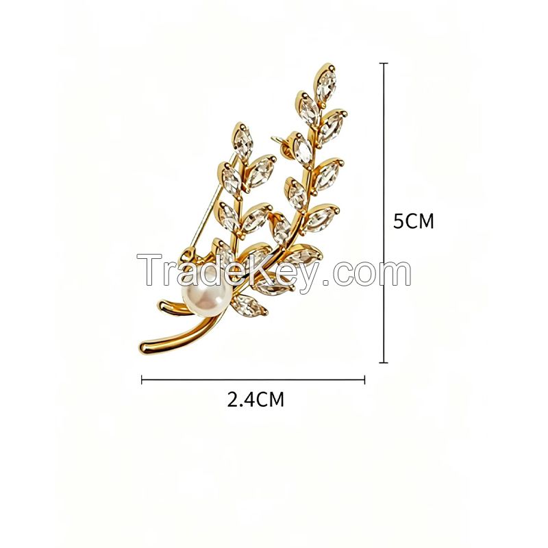 Korean Rhinestone Wheat Brooch Fashion Elegant Women Clothing Pin
