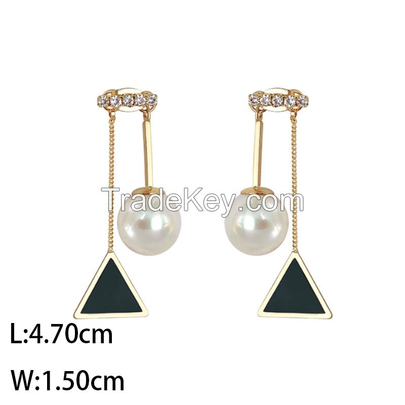 Korean Style Long Pearl Drop Earrings, Luxury Premium Design Trendy Dainty Women Ear Jewelry