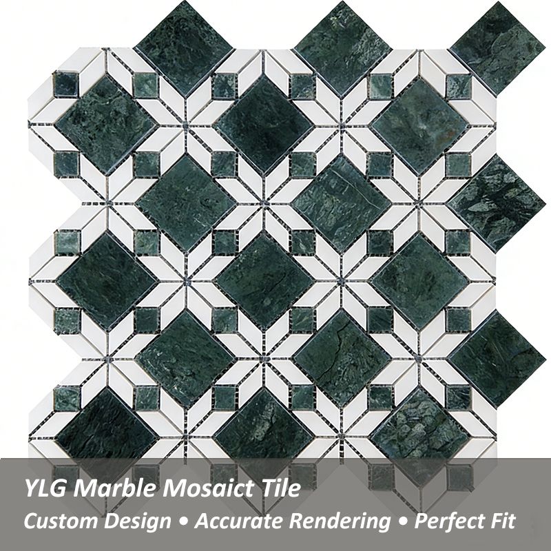 Green Marble Geometric Mosaic Tile Sheet for Floor & Wall