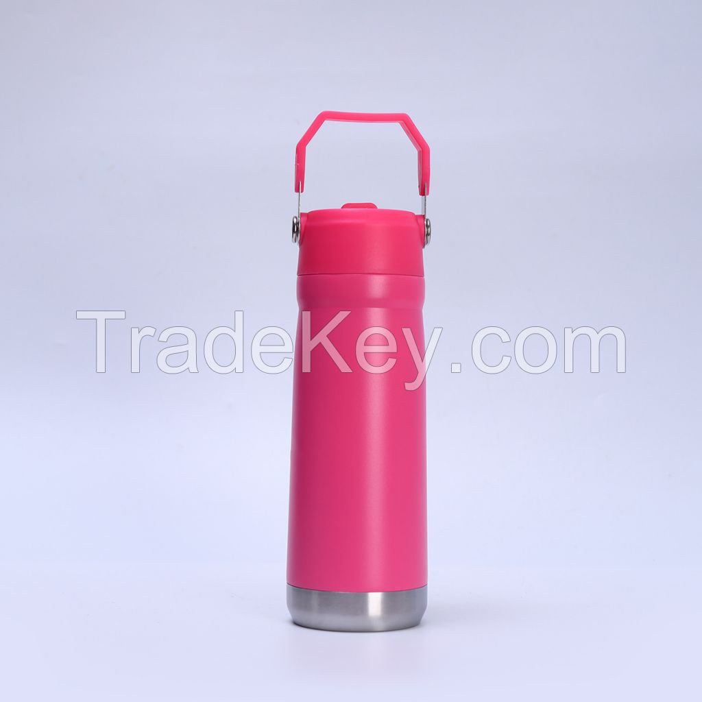 Cross-border 304 stainless steel 20oz vacuum insulated water bottle with portable handle, perfect for outdoor use, sports, and car or home use with straw cup.