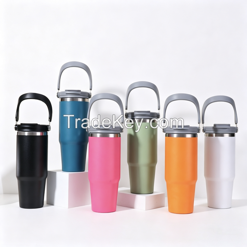 30oz Cross-border Handheld Car Dual-use Cup Lid, 304 Stainless Steel Insulated Cup, Cold-retaining Ice King Cup, Outdoor Water Bottle