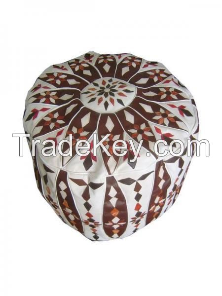 Moroccan Leather Pouf-Floral Design