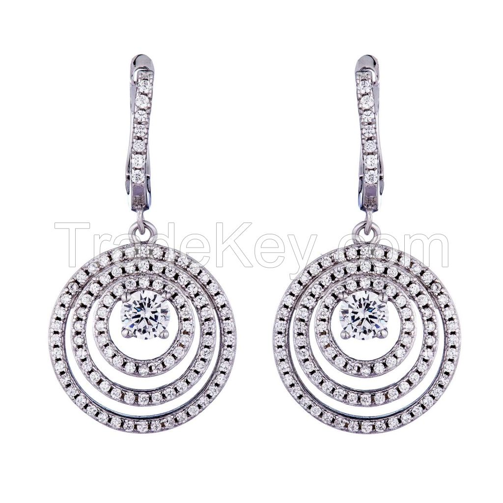 white CZ with white rhodium plating earrings