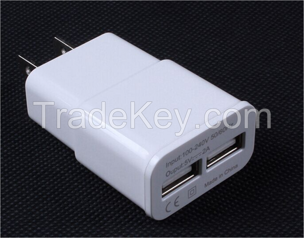 Dual Ports 2 USB Power Adapter Mini Portable Wall Charger for Mobile Phones