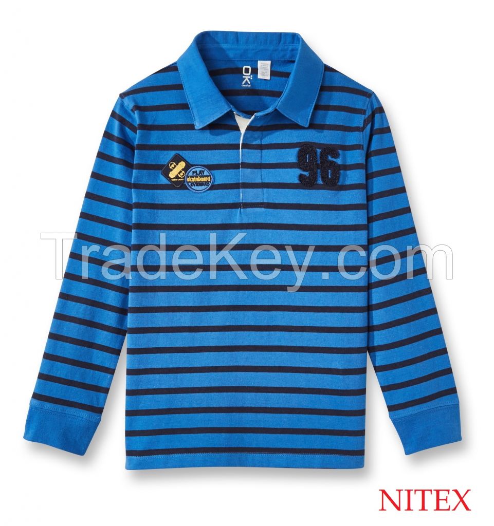 Boy's LOng Sleeve Stripe Stretch Polo