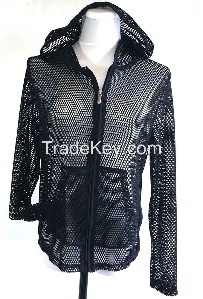 Mesh See Through Beach Cover Up Hoodie