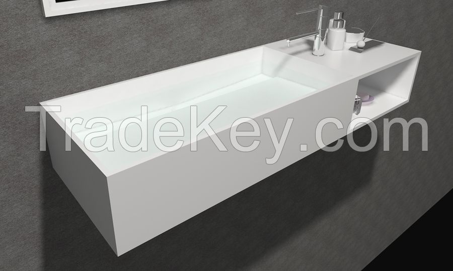 Rectangle Solid surface Wall mount sinks Matt white