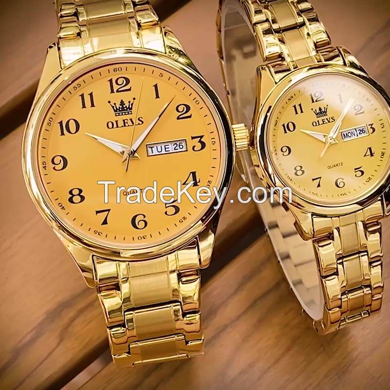 OLEVS 5567 OEM LOGO Clock Couple Watch Men Women Quartz Date Chronograph Casual WristWatch