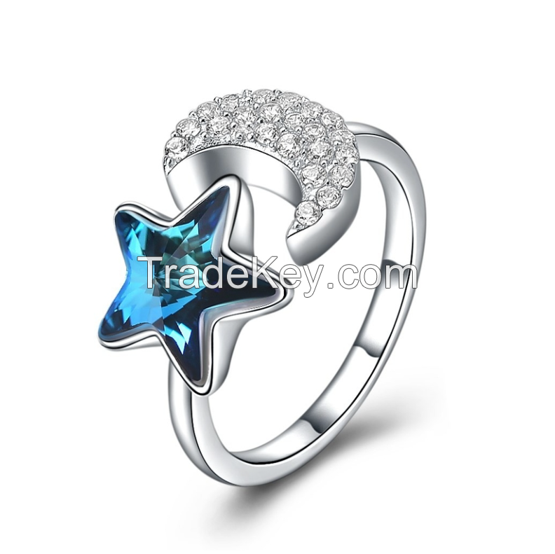 11mm 0.04oz Moon And Star Ring 5A Cubic Zirconia 925 Sterling Silver Rings