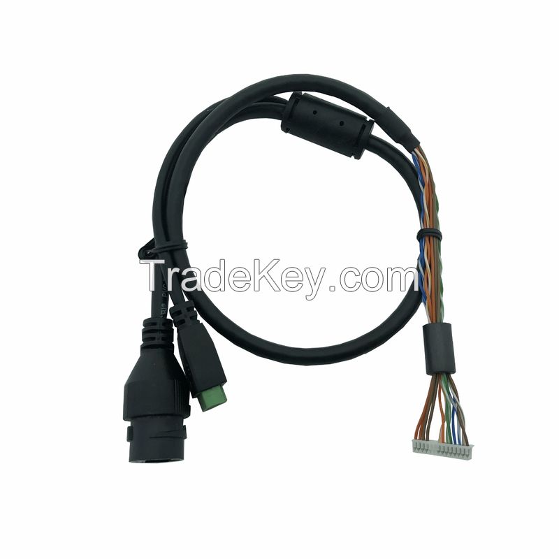 017 Custom Cable Harness Assembly Rj45f/3.81 Pitch 2pin Terminal Block With Lugs Waterproof Wire For Outdoor Cameras