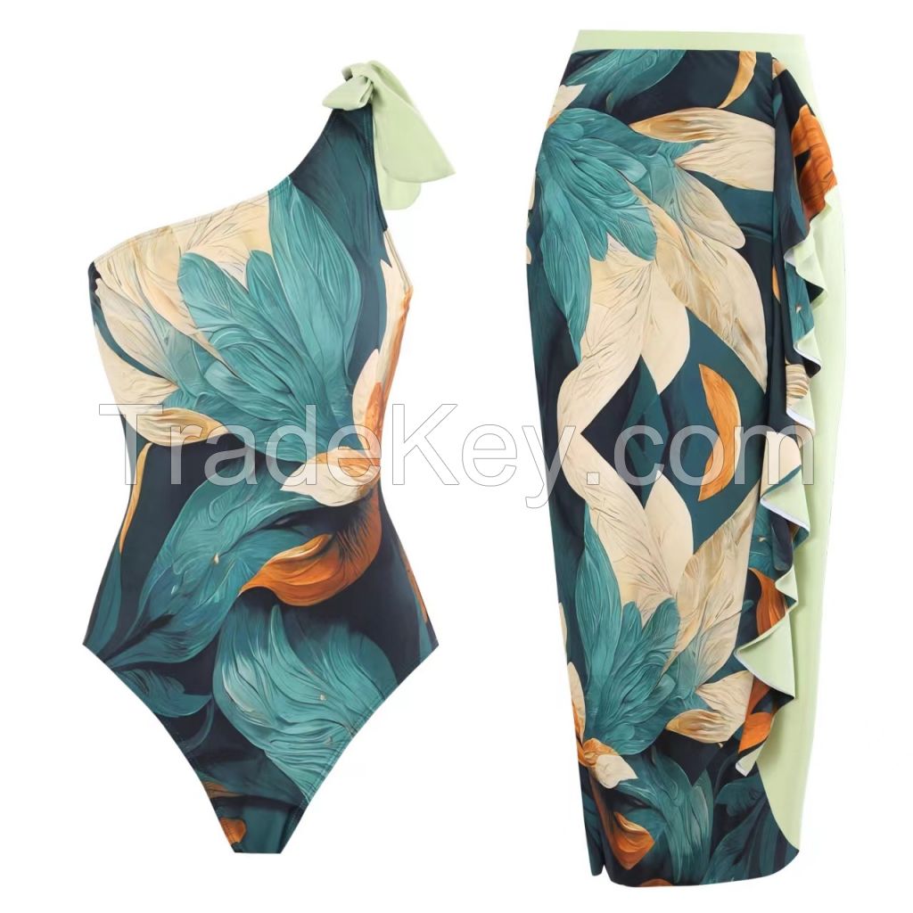 Women Bikini Set Push Up Floral Printed Ruffle Bikinis Strappy Bandage Swimwear Bathing Suit