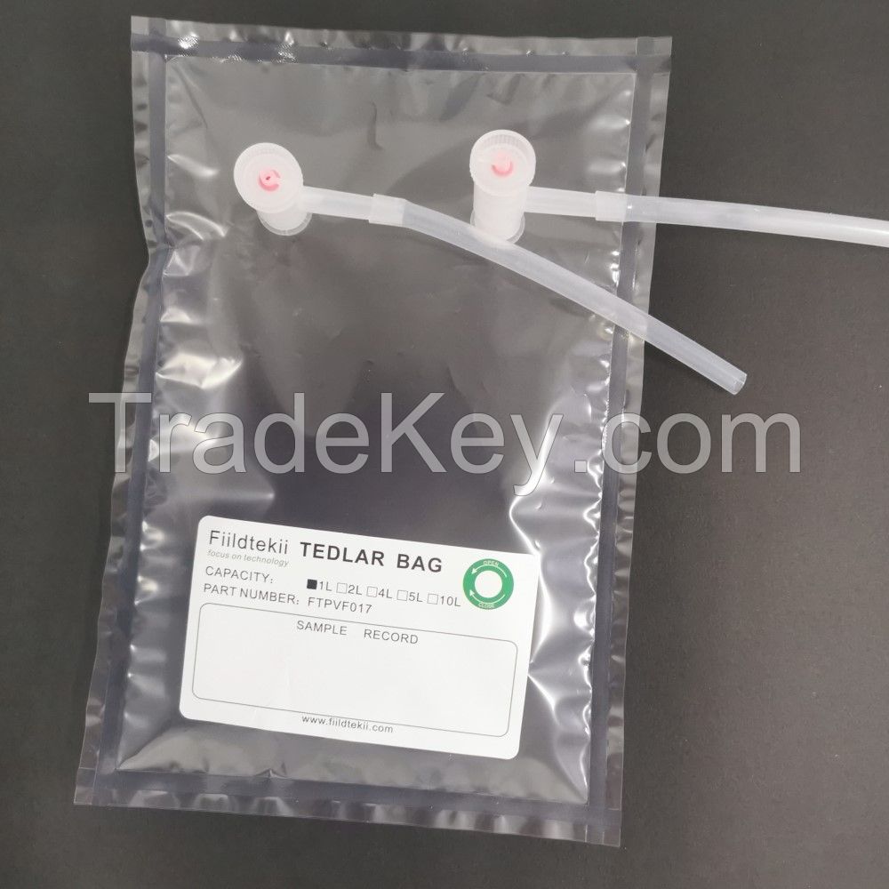 4L Tedlar Sample Bag for Vapor, Air and Gas Trace Analysis, PVF Film with Dual Polypropylene Fiiting Valves