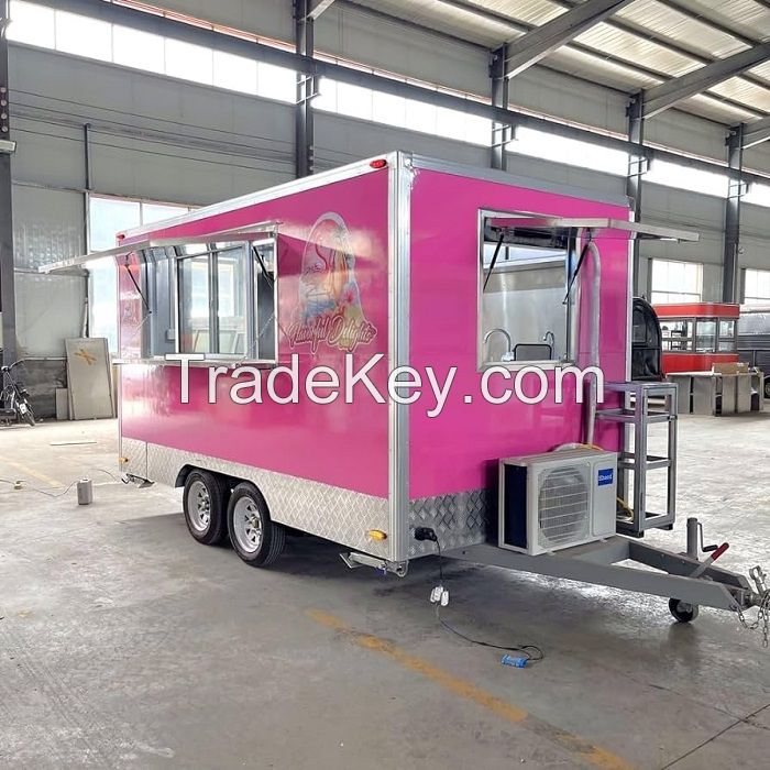 Low Price Food Truck Trailer Mobile Kitchen Street Cart Fast Cooking Equipment Cheap Price Milk Restaurant for Sale