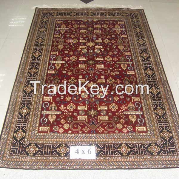 Antique Kazak Caucasian Geometric Tribal Rugs Handmade Hand Knotted Oriental Persian Silk Carpets