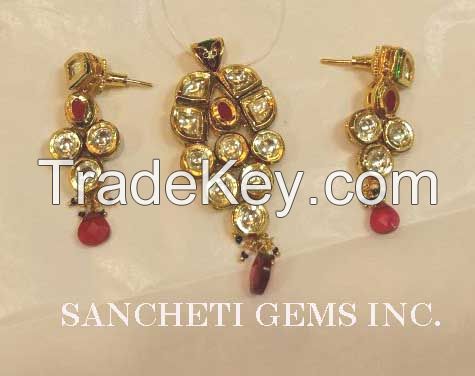 Kundan Polki Pendant Earring Set