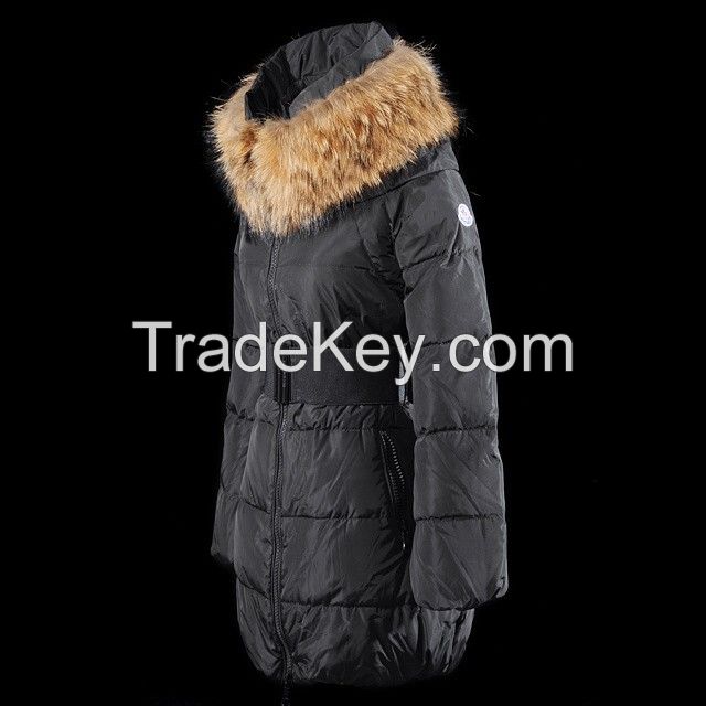 Mon-cler Down Fashion Women Coats With Waistband And Fur Collar