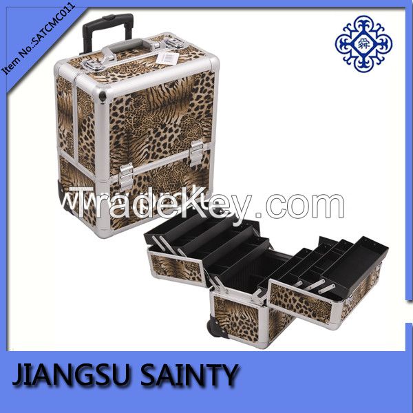 Hot leopard pattern large pro rolling makeup case