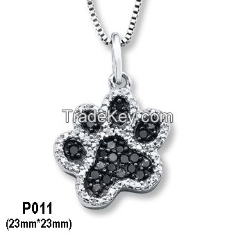 925 Silver Pendant Setting AAA CZ Dog Paw White n Black Color