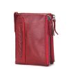 Men's Genuine Leather Wallet Zipper Bifold Wallet Purse Card Holder Coin Pouch Red