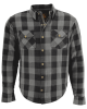 Motorcycle Protective Flannel Shirt, Black and Gray Buffalo Check Pattern, Long Sleeve Button Down with Armor Padding