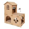 Multi-Level Cardboard Cat House w/ Catnip for Indoor Cats, Ft. Scratching Pads & Toys - Farmhouse Corrugated Cat Scratcher Hideout - Cardboard Brown, One Size