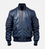 Blue Flight Bomber Leather Jacket