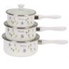 3 Pcs Enamel Milk Pot Set With Bakelite Handle And Glass Lid