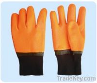 Sell Fluorescent Double Dipped PVC Glove, ROUGH SANDY FINISH, KNIT WRIST
