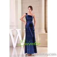 Dark Navy Imitated Silk Ruffles with Beading Evening Dress