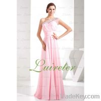 Sell Pink Imitated Silk Ruffles with Beading Evening Dress