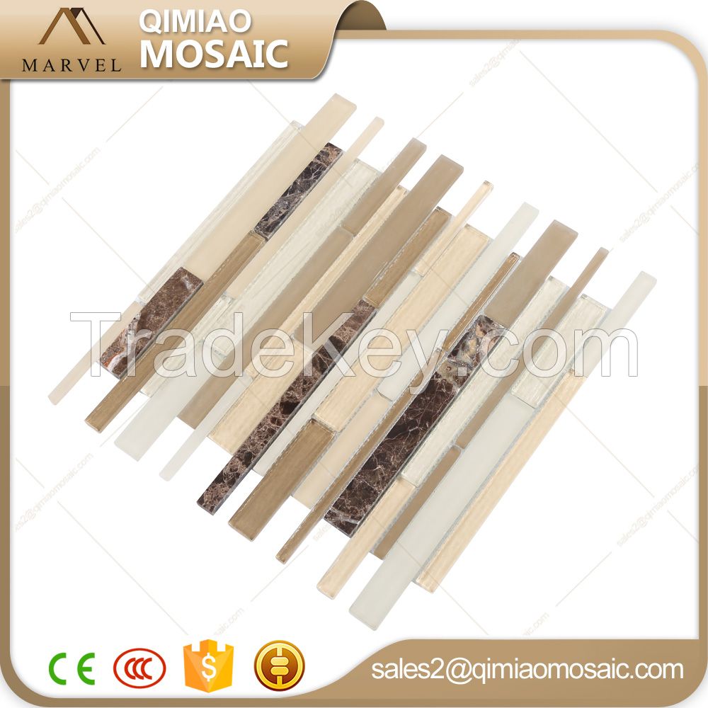 Long Strip Tile Dark Emperaror Marble Glass Mosaic 