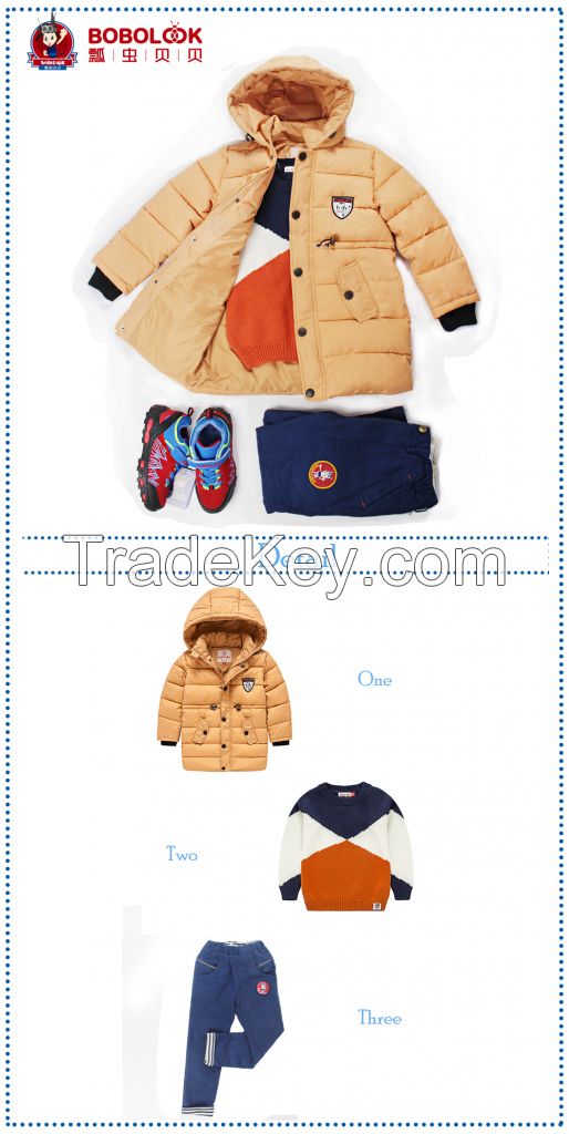 3 pcs kids clothes fashion design down coat sweater and cotton jeans a