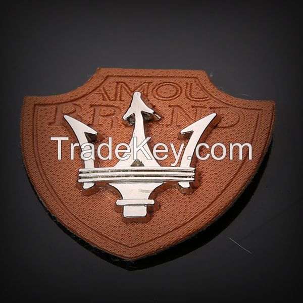 Fashion PU Leather Patch with Metal Plate