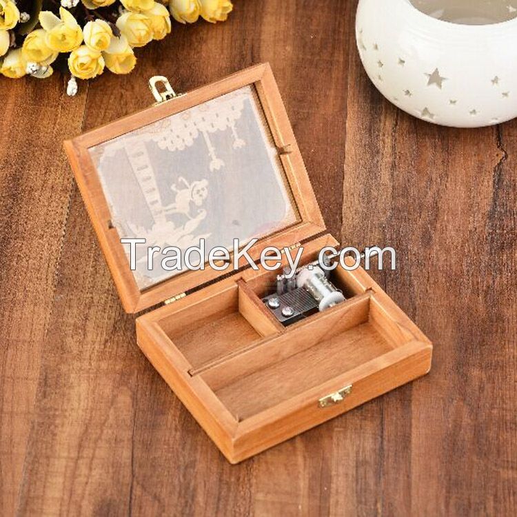 Antique carving wooden hand crank custom music box for HongKong brand