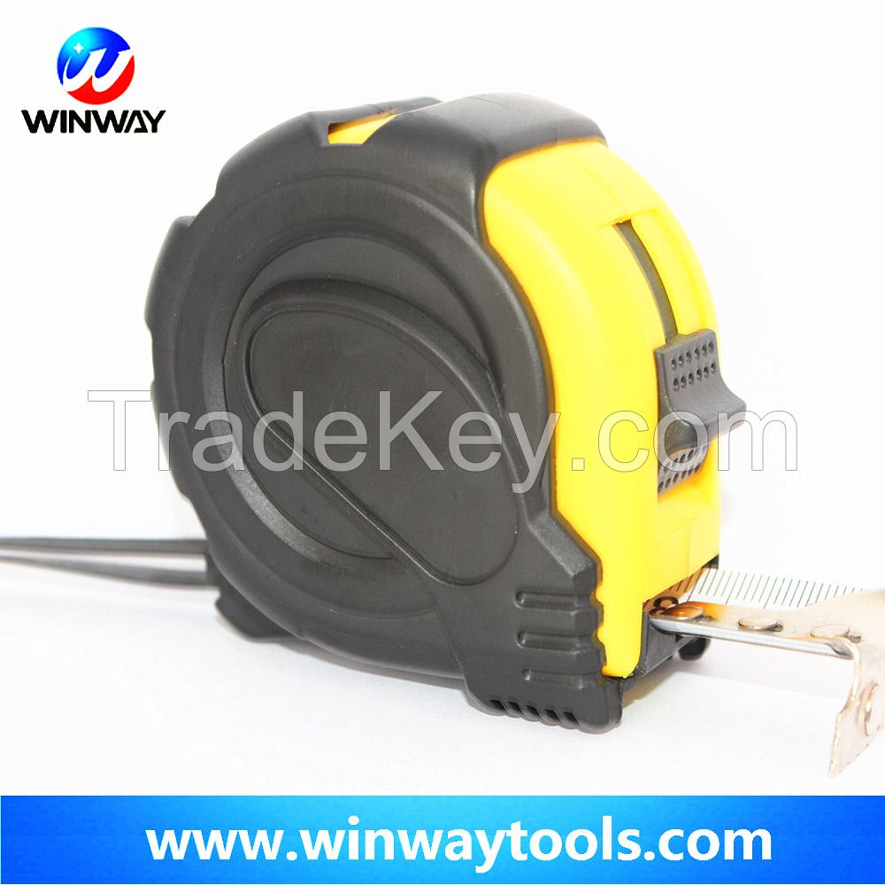 2015 High quality popular rubber jacket measuring tape with 2 stops of blade promotional best steel tape measure