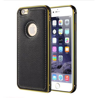 Fashional genuine Leather and metalic Cover Case For iPhone 5 6 6Plus mobile phone case