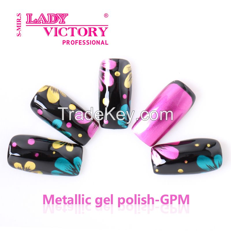 Lady Victory High Quality Factory Price Mirror Effect Metallic Gel Nail Polish- GPM 7, 3 ml