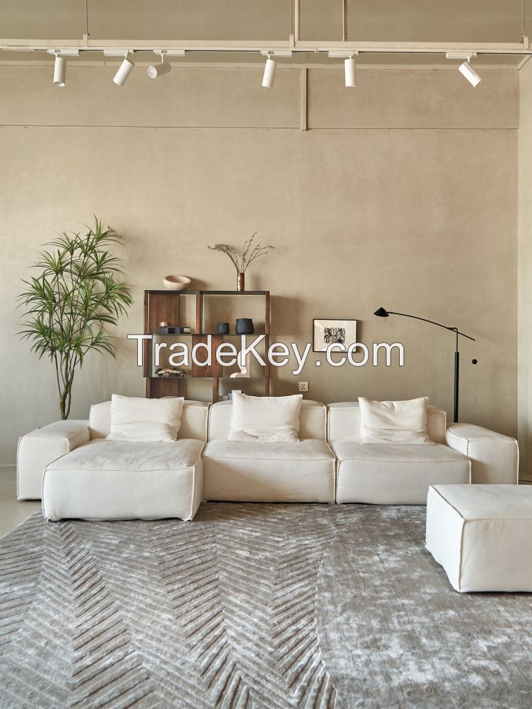 White Fabric Sectional Sofa