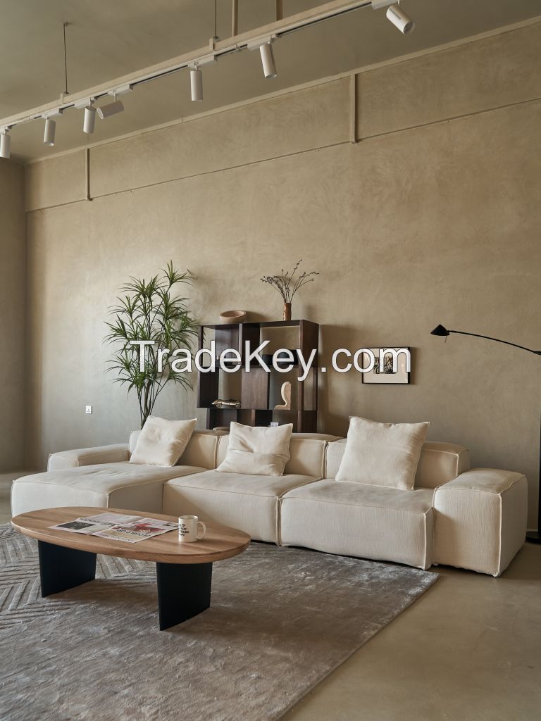 White Fabric Sectional Sofa