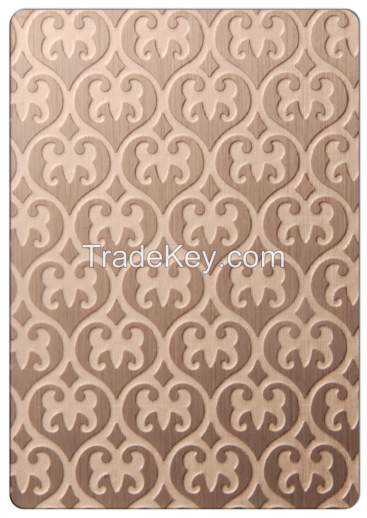 Rose Gold Mirror Finish, Etched, Embossed, Stainless Steel Sheets