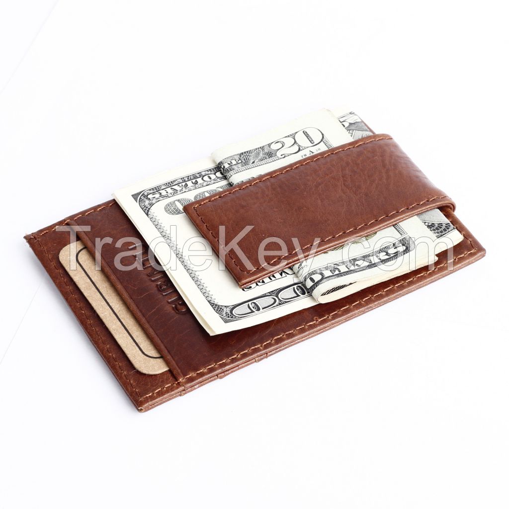 Men's Leather Magnet Money Clip Credit Card Case Holder 