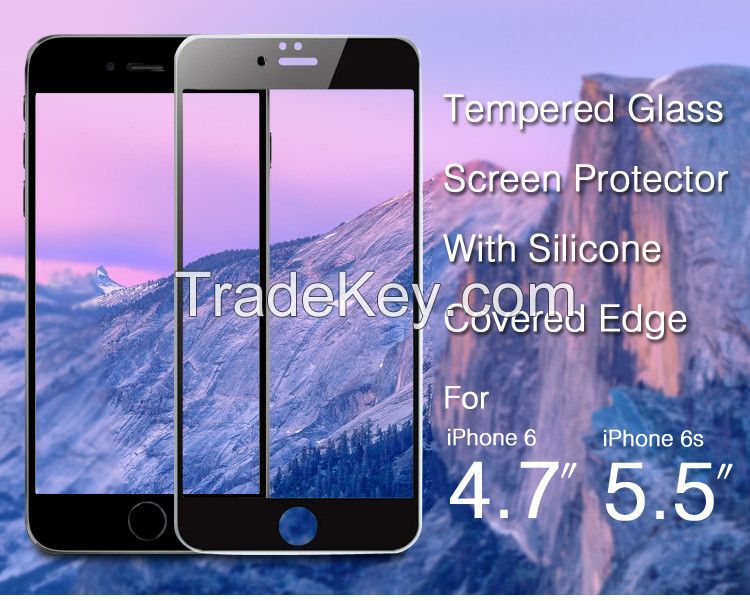 9H hardness 2.5D round edge silicone covered edge tempered glass screen protector for iphone 6