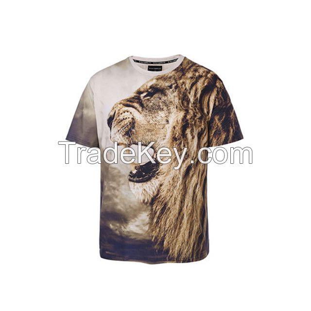 Stylish men&#039;s round collar T-shirt 3D lion man T-shirt Custom Made Available