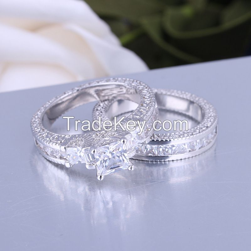 925 Silver Sterling Wedding and engagement Ring Set for Women