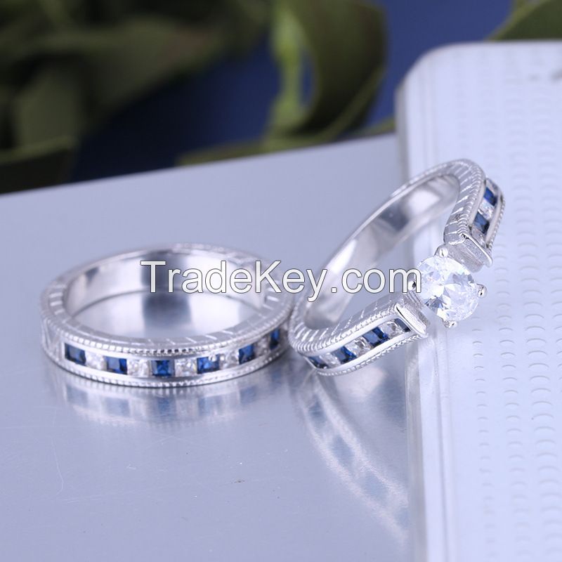 925 Silver Sterling Ring Set for Women  wedding rings with sapphire