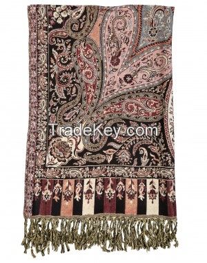 Self Weaved Viscose Paisley Patterned Black Womens Stole