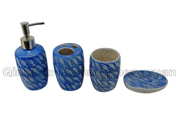 full embossed fish ceramic bathroom set