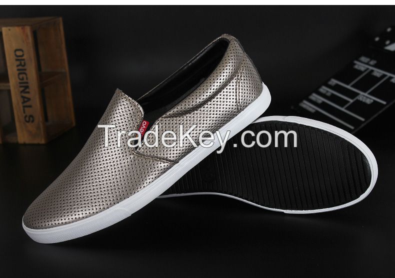 LEYO 2016 summer man shoes solid color punch Pu casual shoes fashion slip-on sneaker