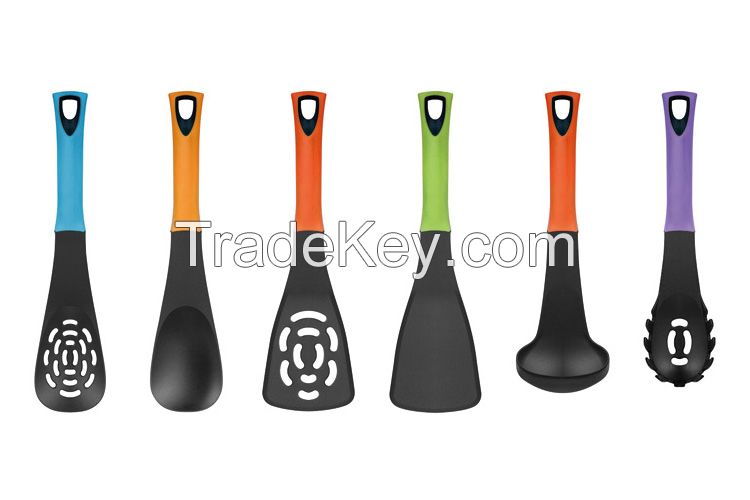 Euro standard FLGB/FDA Nylon cooking tool sets with different function head and self stand